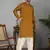 Men cotton silk mirror work yoke design mustard kurta with salwar
