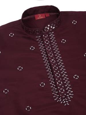 Men cotton silk mirror work yoke design purple kurta with salwar 5
