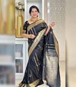 Black color silk blend sarees with blouse