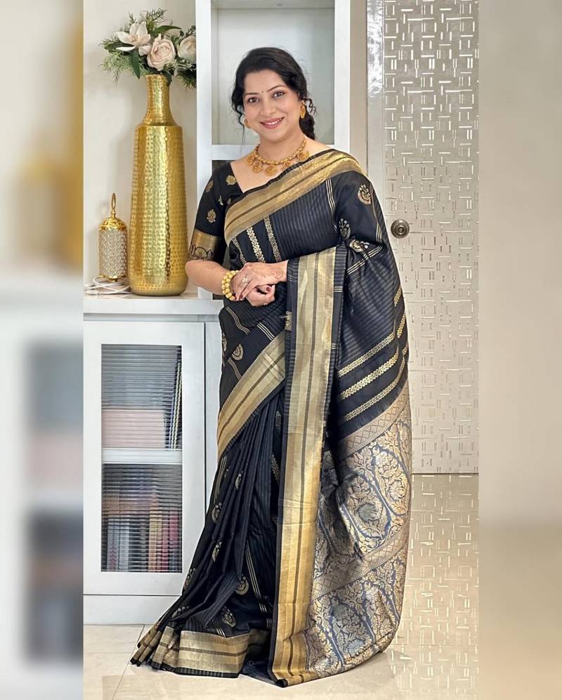 Black color silk blend sarees with blouse