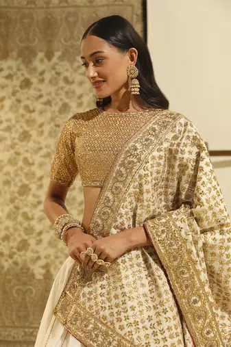 Kaarigari Aarif Daisy Ivory Lehenga Set