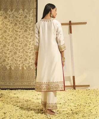 Kaarigari shiza daisy ivory long a-line kurta with palazzo and dupatta set 5