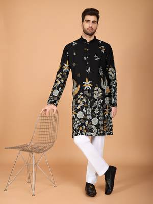 Exclusive wedding wear viscose rayon thread embroidered work kurta only 1