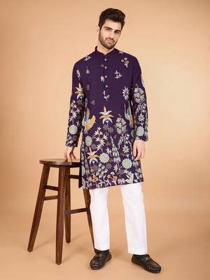 Exclusive wedding wear viscose rayon thread embroidered work kurta only 1