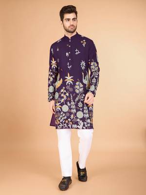 Exclusive wedding wear viscose rayon thread embroidered work kurta only 2