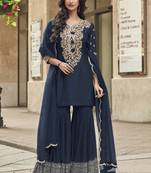 Blue premium silk embroidered sharara suit