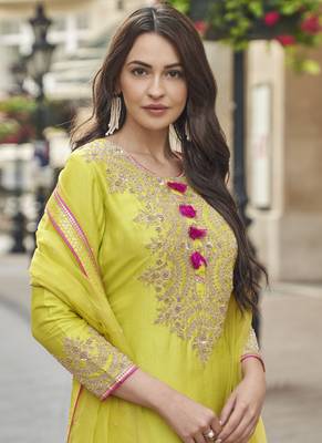 Lime green premium silk embroidered sharara suit 4