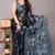 Grey floral print chiffon saree with unstiched blouse piece