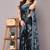 Grey floral print chiffon saree with unstiched blouse piece