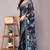 Grey floral print chiffon saree with unstiched blouse piece