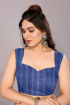 Blue floral print chiffon saree with unstiched blouse piece 5