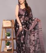 Pink floral print chiffon saree with unstiched blouse piece