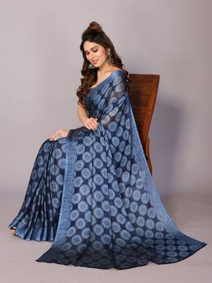 Maroon block print chiffon saree with unstiched blouse piece 2