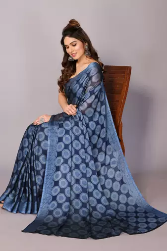 Maroon block print chiffon saree with unstiched blouse piece