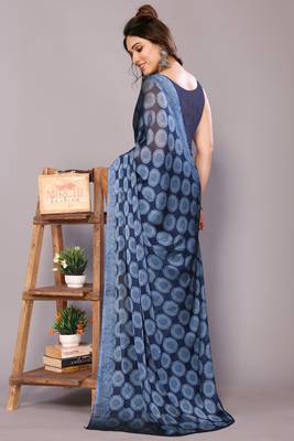 Maroon block print chiffon saree with unstiched blouse piece 4
