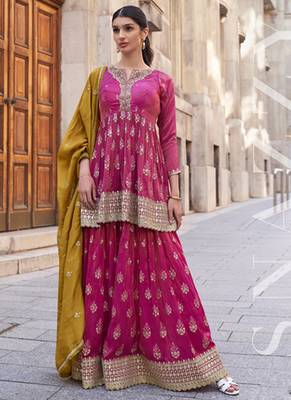 Pink silk embroidered Palazzo suit 1