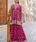 Pink silk embroidered Palazzo suit