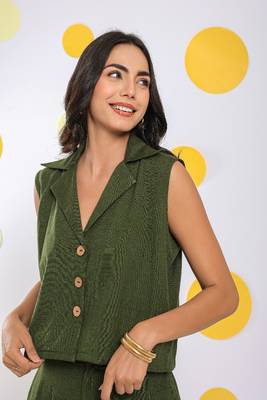 Olive green everyday wear top and pant two piece set summer relaxed 100% cotton co-ord set 4