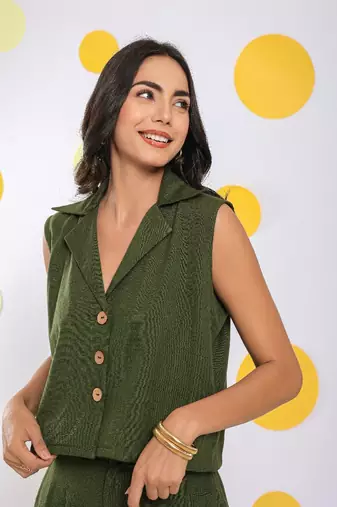 Olive green everyday wear top and pant two piece set summer relaxed 100% cotton co-ord set