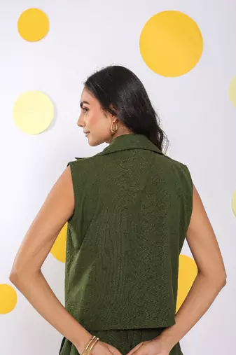 Olive green everyday wear top and pant two piece set summer relaxed 100% cotton co-ord set