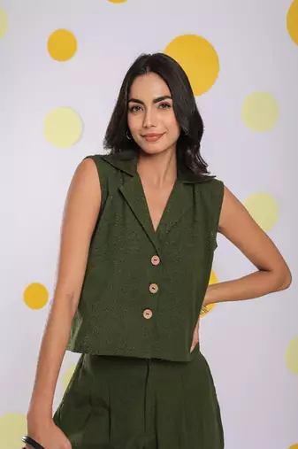 Olive green everyday wear top and pant two piece set summer relaxed 100% cotton co-ord set