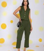 Olive green everyday wear top and pant two piece set summer relaxed 100% cotton co-ord set