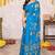 Turquoise blue floral print zari lines chiffon saree with unstiched blouse piece