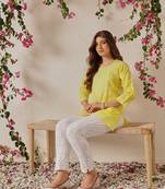 Hand embroidered yellow cotton lucknowi chikankari short kurti