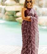 Dusty rose pink leheriya shibori print chiffon saree with unstiched blouse piece