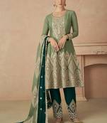 Pista green chinon embroidered designer suit