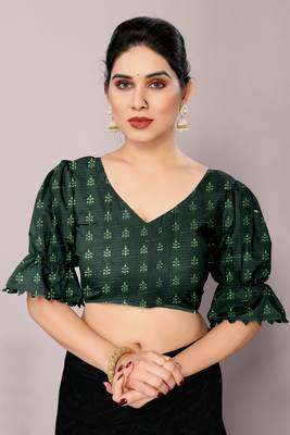Light olive green ikkat print kota doria polyester saree with unstiched blouse piece 5