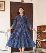 Printed rayon  calf length stand collar  3/4th sleeve with lace detailing  anarkali kurta