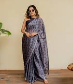 Dusty purple shibori block print chiffon saree with unstiched blouse piece