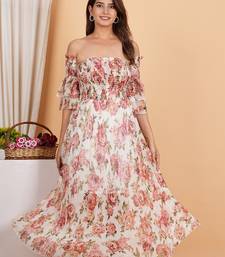 Floral chiffon maxi dress off shoulder neck with smocked summer dress