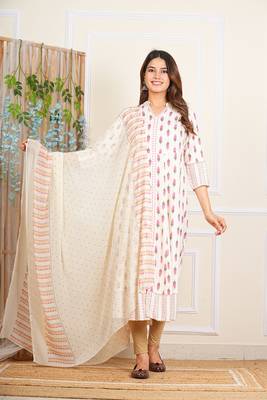 women's rayon ikat printed anarkali kurta mandarin collar with dupatta 1