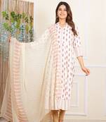 women's rayon ikat printed anarkali kurta mandarin collar with dupatta