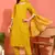 women's mustard cotton slub ikat print straight kurta with pant & dupatta (mustard)