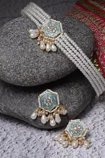 Neela samundar chokar with earrings jewellery set