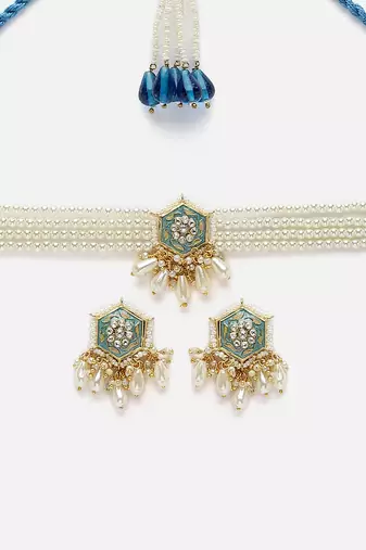 Neela samundar chokar with earrings jewellery set