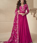Pink chinon silk embroidered designer anarkali suit