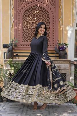 Black Designer Trending Georgette Gown Dupatta Collection With Sequins Embroidered Work 1