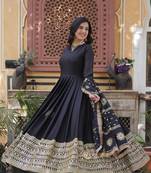 Black Designer Trending Georgette Gown Dupatta Collection With Sequins Embroidered Work