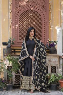 Black Designer Trending Georgette Gown Dupatta Collection With Sequins Embroidered Work 3