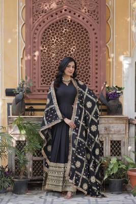 Black Designer Trending Georgette Gown Dupatta Collection With Sequins Embroidered Work 4