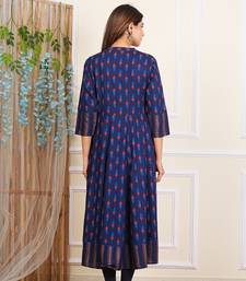 Yash gallery women's rayon ikat printed anarkali kurta mandarin collar with dupatta