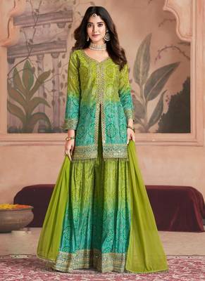 Light green chinon silk sequence designer Palazzo suit 1