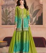 Light green chinon silk sequence designer Palazzo suit