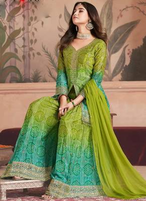 Light green chinon silk sequence designer Palazzo suit 2