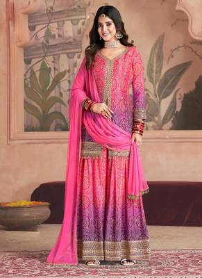 Pink chinon silk sequence designer Palazzo suit 1