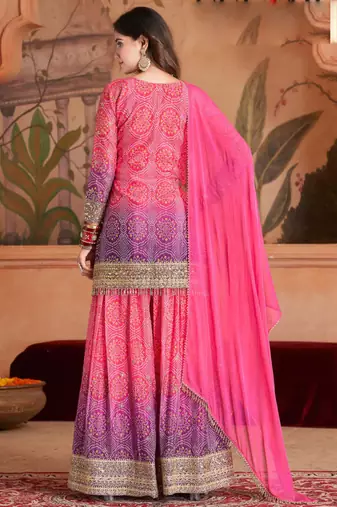 Pink chinon silk sequence designer Palazzo suit